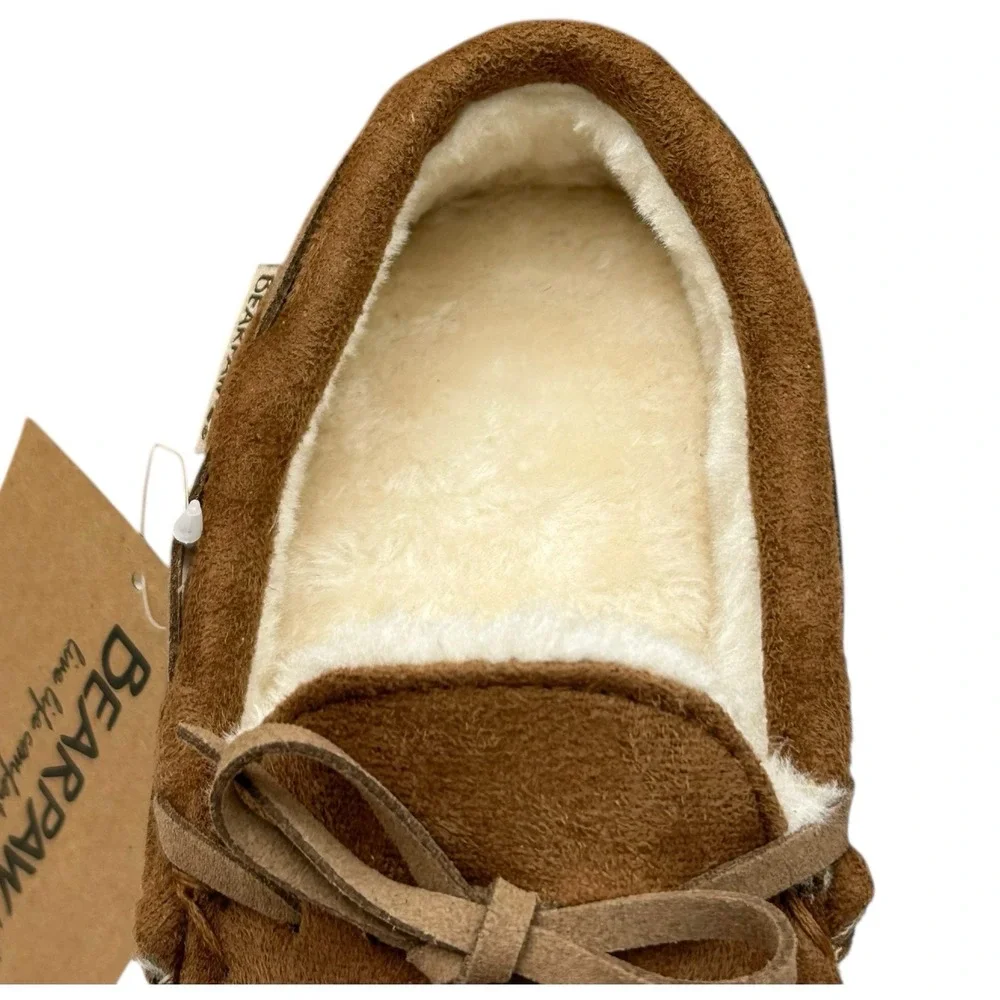 Bearpaw Boys Faux Fur Lined Slippers Size 13-1Y (M) Brown Warm Cozy Winter Shoes